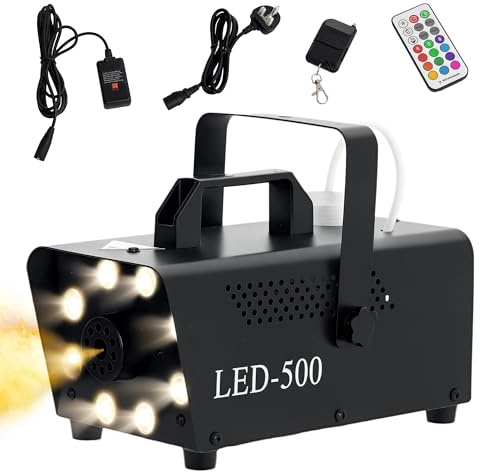 HOMCOM Nebelmaschine 450W Rauchmaschine mit 13 farbigen LED Lichtern und RGB Effekt, Nebel Maschine mit 2 kabelgebundenen und Funkfernbedienungen für Hochzeiten, Halloween, Weihnachten und Bühnenshows