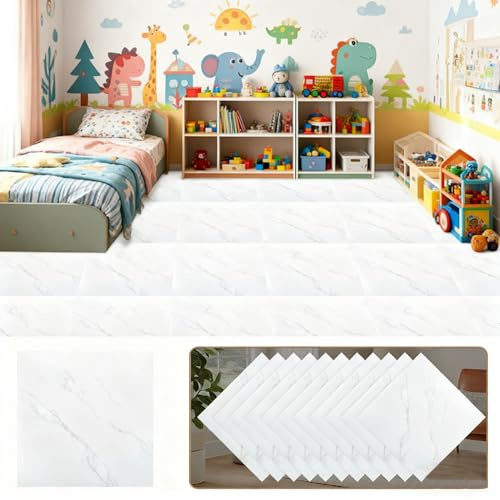 DAJAVE 40 rivestimenti per pavimenti in PVC, effetto cemento, 30x30 cm autoadesivi, effetto cemento, piastrelle in vinile, impermeabili, soggiorno (Marmo bianco chiaro)