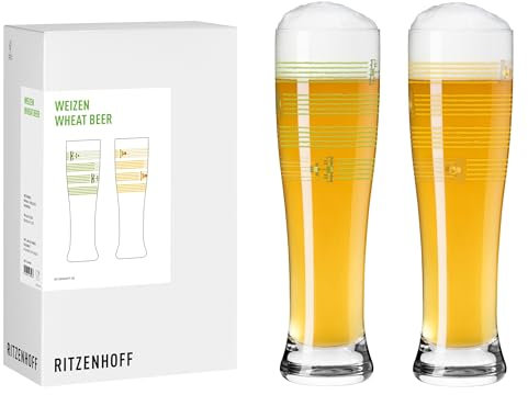 RITZENHOFF 8184001 Weizenbierglas 500 ml im 2er Set, Serie Farm, Nr.1 & 2 mit Ernte Motiv in Grün und Gelb - Made in Germany