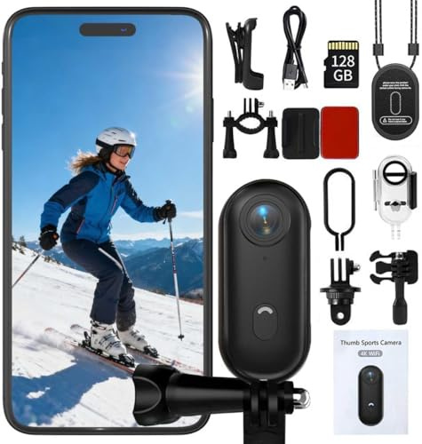 NUISK 4K Thumb Action Camera | 128G Sports Camera for POV Photoshooting: Waterproof Sports Camera the Size of a Thumb Suitable for Running Cycling Swimming Hiking Adventure Etc (Black)