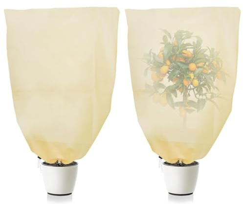 Housses de Protection pour Plantes, 2Pcs Voile Hivernage Plante Exterieur, Housse D'hivernage, Toile Sac Hiver avec Fermeture à Cordon de Serrage pour Plante Palmiers Olivier Jardin (80X120cm)
