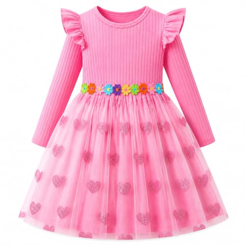 JiAmy Vestito Bambina Manica Lunga con Volant di Tulle Vestito Compleanno Scollo Tondo Maglia Costa Motivo Sirena Natale Matrimonio Festa per 2-7 Anni | Abito a maniche lunghe, per il tempo libero, per compleanno, Natale
