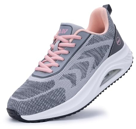M MGRNDL Womens Wide Toe Box Walking Shoes Arch Support Orthotic Fashion Sneakers Tennis Shoes for Plantar Fasciitis Pain Relief GreyPink US 9
