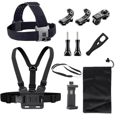 YHTSPORT Imbracatura da Petto Supporto da Petto per Action Cam, Imbracatura Pettorale del Telefono Cellulare Clip + Fascia da Testa compatibile con iPhone, GoPro, DJI e altre Action Cam