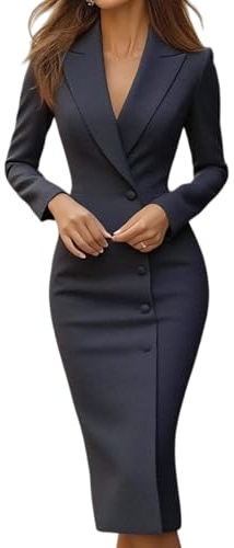 Abiti da lavoro da donna 2026 a maniche lunghe abito da lavoro elegante avvolgente per chiesa ufficio tubino, Grigio scuro, S