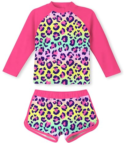 TUONROAD Kids Long Sleeve Swimwear Girls Two Piece Swimsuit UV Protection Swimming Costume Bathing Suit 7-8 Years
