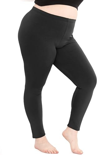 Women's Cotton Full Length Leggings Black 3X