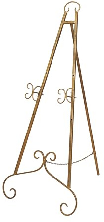 Deco 79 Metal Scroll Large Free Standing Adjustable Display Stand Easel with Chain Support, 22 x 21 x 46, Gold