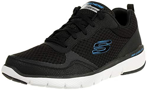 Skechers FLEX ADVANTAGE 3.0 Men’s Low-Top Trainers, Black (Black Leather/Mesh/Trim Blk), 10 UK (45 EU)