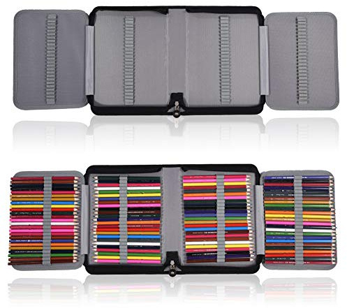 Bewinner 150 Fentes étui à Crayons étui en Cuir PU étui à Crayons Sac à Stylo à glissière Organiser et protéger Crayons pour Amateur d'art, Artiste passionné de Livre à colorier