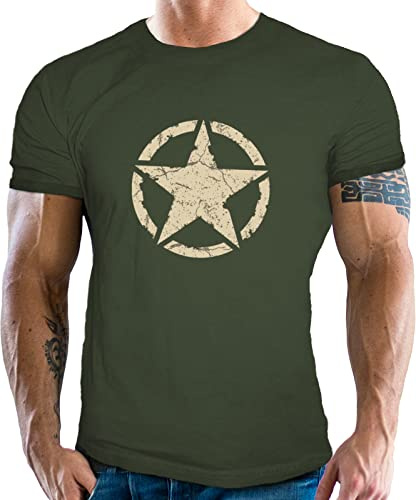 Gasoline Bandit T-Shirt Classique pour Fan de l'armée américaine Motif étoilé rétro, Olive, XXXL