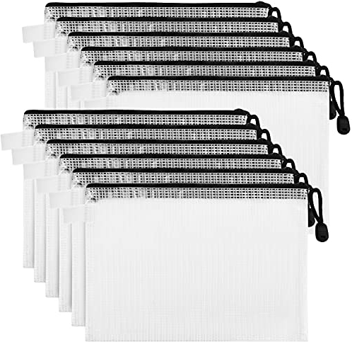 Belle Vous 12er Pack Klare Mesh Wasserdichte Tasche mit Reißverschluss Zipper Beutel - Dokumententasche A4 Zip Beutel - Plastikbeutel Verschließbar für Reisen, Organisation von Kosmetika, Schule