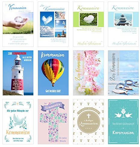Edition sidenel set 12 premium kommunionkort med kuvert (dubbelkort/vikbart kort med kuvert) kort vykort kommunion