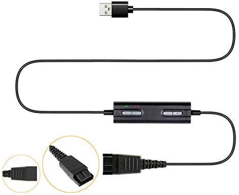 VoiceJoy USB auf Quick Disconnect Adapter für Jabra GN QD Headsets mit einstellbarer Lautstärke und Mikrofon Stummschaltung