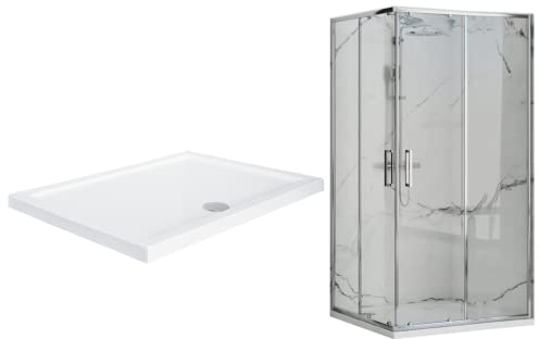 VBChome Duschkabin med duschkar 80 x 100 cm krom 190 cm 5 mm rektangulär duschvägg skjutdörr duschavskiljare klart säkerhetsglas dusch duschskiljevägg duschkar sifon