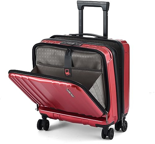 TydeCkare 16 Carry on Luggage with 2 Laptop Compartments, Lightweight Hardshell ABS+PC Suitcase with Dual Control TSA Lock, with YKK Zipper, 4 Spinner Silent Wheels, for Business Travel, Wine Red