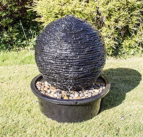 Fuente de agua de jardín para interiores y exteriores, fuente de agua al aire libre, esfera negra, luces autónomas para terraza, patio, porche, decoración de patio