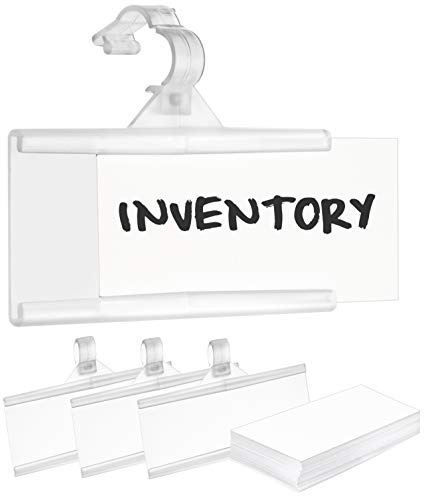 Pack of 50 - Plastic Wire Shelf Label Holder, Sign and Ticket Holder, Easy Clip Design with Tight Snap Lock Closure. Height, 1-1/4 X Width, 3 | 50 Label Inserts Included