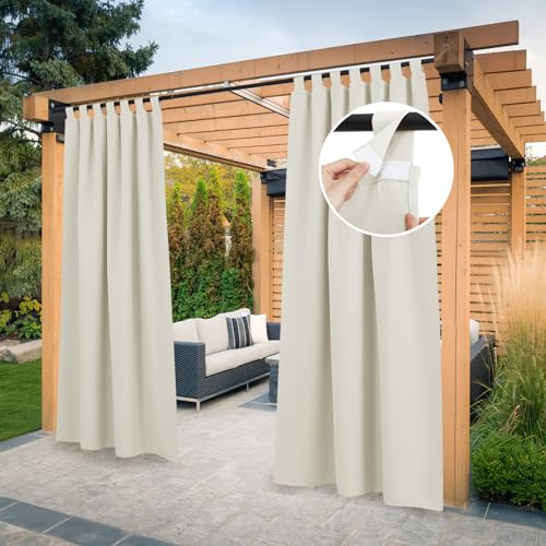 PONY DANCE Rideaux d'Extérieur - Rideau Occultant Impermeable à Pattes pour Intérieur Extérieur Thermique Anti Chaleur pour Pergola/Jardin, L 132 x H 213 cm, Beige Clair, 2 PCS