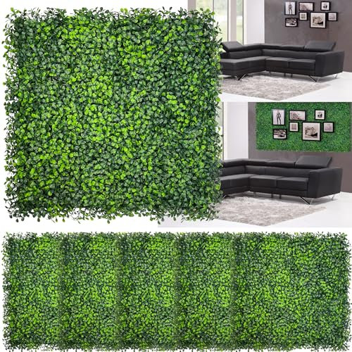 DOPGIB 20x 20(26 Pieces), Artificial Green Leaf Boxwood Hedge Panels