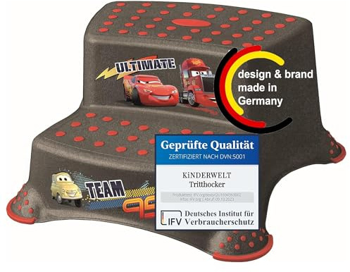 KiNDERWELT Disney Cars Premium tvåstegsstegssteg, metallsteg, stabilt barnsteg, med halkfri funktion, behaglig glittereffekt