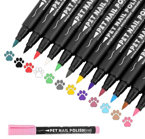 iHMeiju Hund nagellack penna, 12 färger husdjur nagellack set till gör-det-själv vackra hund naglar idéer hund nagellack pennor snabbtorkande kreativa hundtillbehör nagellack pennor.
