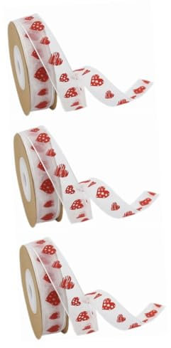 FOMIYES 3 Rollen mit Herzdruck Hochzeits-Bastelbänder valentinstag dekorationen seidenband bändchen Girlande Wohnkultur Geschenkband selber machen Geschenkverpackungsband Schnur Kranz