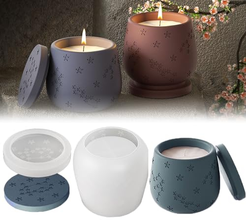 YeahBoom Moul à Bougie en Béton, Moules en Siliconeavec Couvercle, 3D Bougie Moule en Silicone