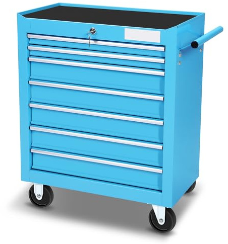 Auto Dynasty 7-Drawer Heavy-Duty Rolling Tool Trolley Tray with Ball-Bearing Slides, Corrosion-Resistant Finish, and Swivel Casters for Ultimate Workshop Organization