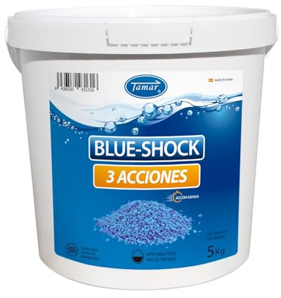 Tamar Blue-Shock Cloro Choque Accion Rapida 3 Acciones, Granulado, Recuperador Agua Piscina deteriorada, Alta solubilidad, Desinfectante, Antialgas y Clarificante 5kg