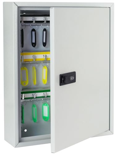 HMF 13642-07 Schlüsselschrank mit Zahlencode, Schlüsselkasten groß | 42 Haken | 35 x 27 x 8 cm | Lichtgrau