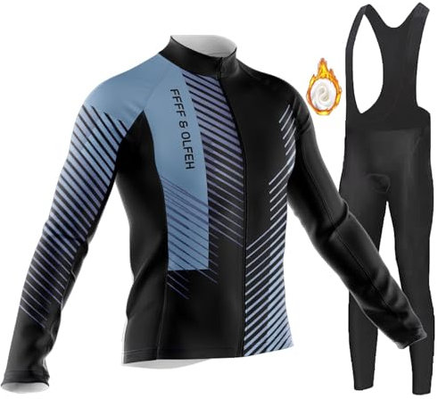 Fahrradbekleidung Herren Winter Set,Herren Winter Radtrikot Set,Thermo Fahrradhose Lang,Thermo Fahrradtrikot Langarm mit 9D Sitzpolster (8,5XL)