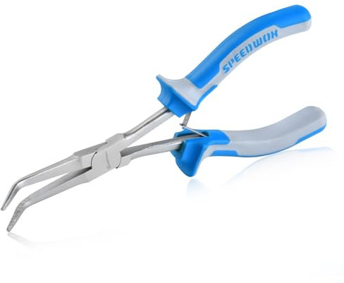 SPEEDWOX Pinze a becco curvo a lunga distanza, ganasce dentate, naso extra lungo, pinza per anelli di precisione, rimozione aghi per spazi difficili da raggiungere, creazione di gioielli, attrezzi da