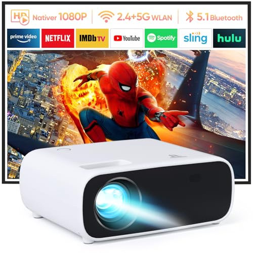 CoolEeve 20000 Lumen Bluetooth Beamer Full HD 1080P Unterstützt, 5G WiFi LED Heimkino Portable Projektor, Kompatibel mit iOS/Android/Laptop/HDMI/PC/TV-Stick/USB