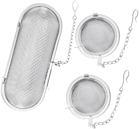 Lot de 3 boules à épices pour la cuisson, passoire à épices en acier inoxydable pour la cuisson, filtre à thé à mailles fines avec chaîne, pour thé en vrac, épices et épices
