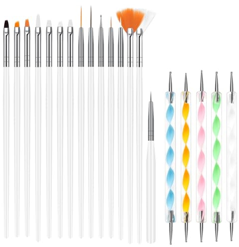URAQT Nail Art Penslar Set, 15 st akryl nagelpenna målarpenna och 5 st Nail Dotting Tools Kit, Nagelpenna Kit Nail Art målardesigner för gör-det-själv & professionell användning