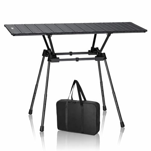 Anbte 3ft Roll Up Camping Table Max 27.5, 4 Adjustable Heights Aluminum Camping Table Foldable Waterproof with Carrying Bag, Lightweight, for Garden Picnic Outdoor Travel Beach, 35” X 16”, Black