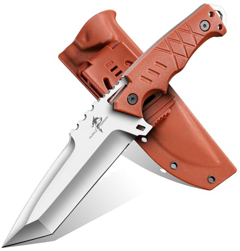 Purple Dragon Coltello da Sopravvivenza Coltello outdoor a lama fissa Tanto in acciaio D2 (costruzione monoblocco) con impugnatura in G10 e fodero in Kydex. Ideale per campeggio e attività all'apert