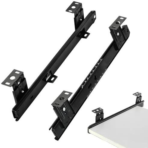 Coulisse Tiroir Glissière de Clavier, Kit de Glissières pour Clavier à Réglage de la Hauteur, Glissières à Roulement à Billes pour Plate-Forme/Étagère ou Tiroir pour Clavier à Placer sous le Bureau