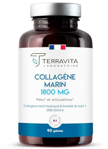 Collagène Marin Peptan + Vit C | Dosage Fort 1800 mg | 90 Gélules sans Goût ni Odeur | Peptides de Collagène Purs | Articulations Souples, Peau Lisse et Hydratée | Filière 100% Française | Terravita