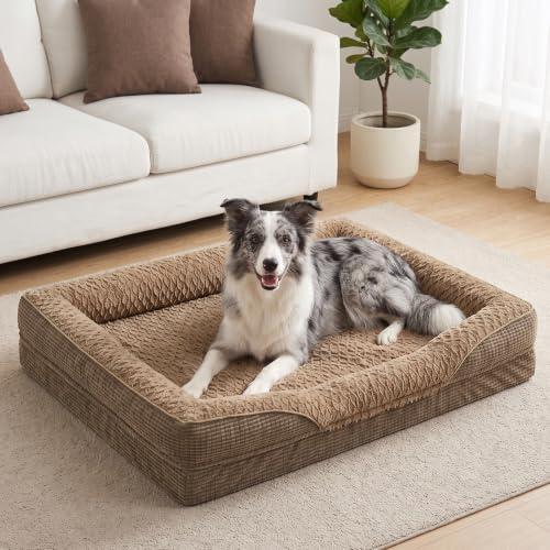 FURTIME Panier Chien Orthopédique De Taille Moyenne, Mousse Mémoire À Alvéoles, Lit pour Chien Amovible, Lavable Et Antidérapant, Coussin À Bords Hauts Et Support Renforcé, 89 * 64 * 18cm