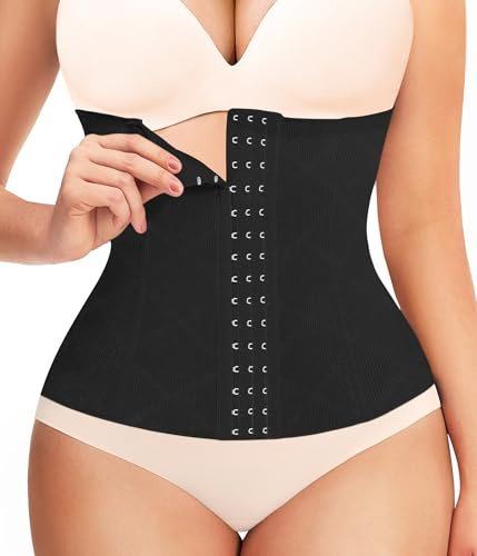 Gotoly Waist Trainer for Women Corset Shapewear Tummy Control Faja Body Shaper Waist Cincher Slim Postpartum Belly Band(Black,Large)