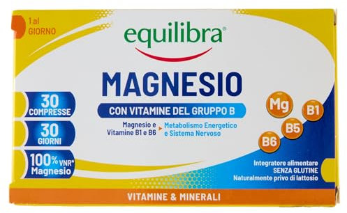 equilibra Integratori Alimentari, Magnesio con Vitamine del Gruppo B, Integratore Magnesio e Vitamine B1, B5 e B6, Per il Normale Metabolismo Energetico, Senza Glutine, 30 Compresse