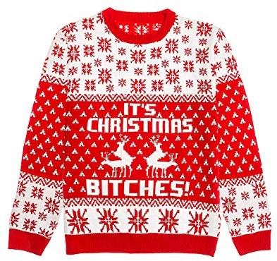 Shirtgeil Ugly Christmas Sweater - Suéter navideño con diseño de It's Christmas Bitches, Multicolor, M