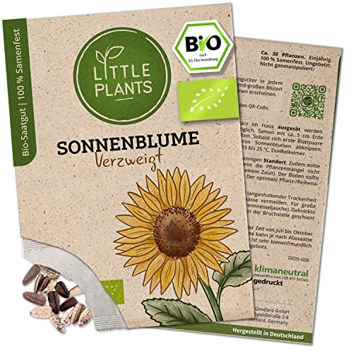 Little Plants BIO Sonnenblumen Samen, 30 Sonnenblumensamen, hohe Keimrate, 100% Natürlich, BIO Samen Sonnenblume für Blumengarten Blumenbeet Hochbeet – BIO Blumensamen Blumenwiese Nachhaltig
