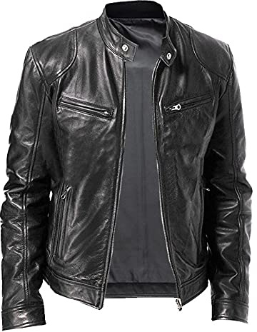 Giacca in Pelle Nera per Uomo Moda Uomo Giacca in Pelle Vintage Marrone PU Cappotto in Pelle con Cerniera Moto Slim