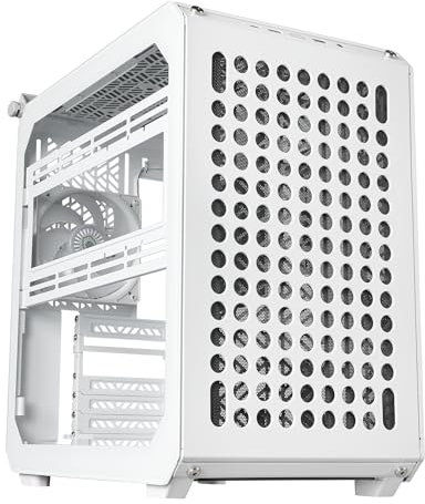 Cooler Master QUBE 500 Flatpack White Small High Airflow Mid-Tower ATX Customizable Gaming PC Case, Tempered Glass, Vertical GPU Mount, USB-C, Carrying Handle, Gem Mini (Q500-WGNN-S00)