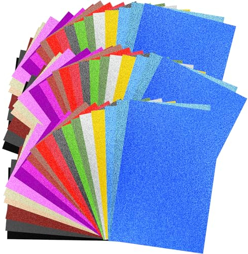60 Stück Glitzerpapier zum Basteln, A4 Bunt Glitzer PapieBastelpapier Glitzer-Papier, Moosgummi Tonpapierblock Bastelpapier Bunt für DIY Basteln Dekorieren, Skizzieren, Grußkarten Scrapbooking