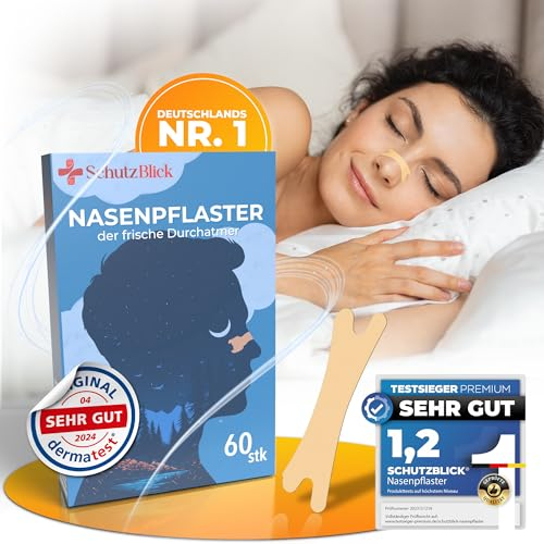 Schutzblick® Nasenpflaster Schnarchen - 60er Set Nasen Stripes zum Schlafen - Effektive Nasen Strips für besseres Atmen - Nose Strips für besseren Schlafkomfort - Nasenpflaster besser atmen