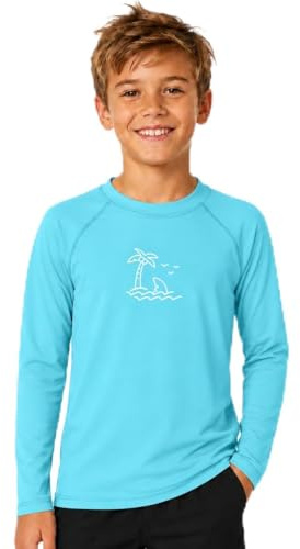 Glimnerize Jungen Rashguard Shirt Bademode Weich Schwimmshirt Badeshirt Rundkragen UV Shirt Langarm Shirt Azurblau 104